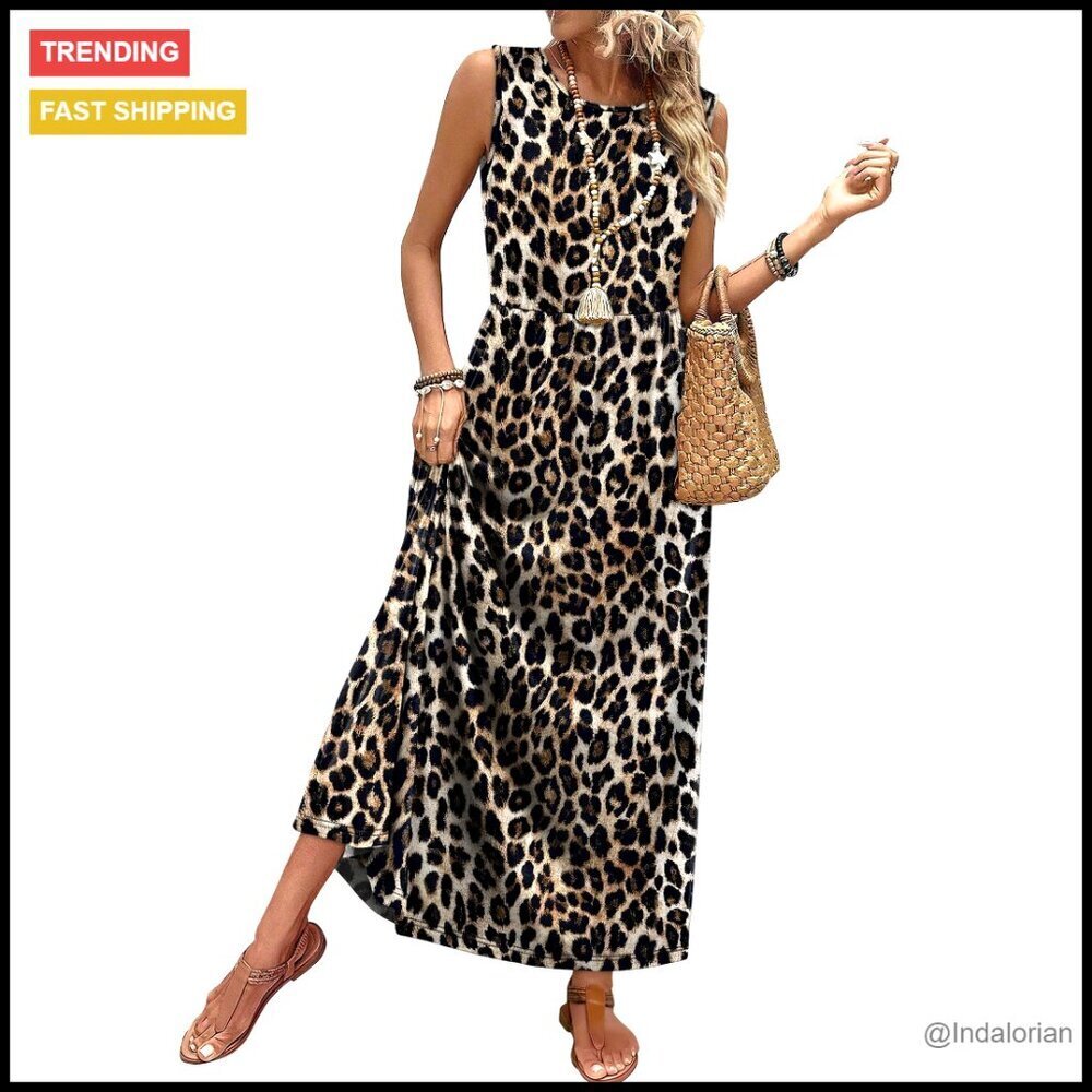 Maxi Dress Flowy A-Line Sleeveless Sundress with Pockets Boho Chic Summer
